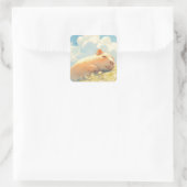 Capybara Knuffels in het Gras Vierkante Sticker (Tas)