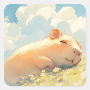 Capybara Knuffels in het Gras Vierkante Sticker