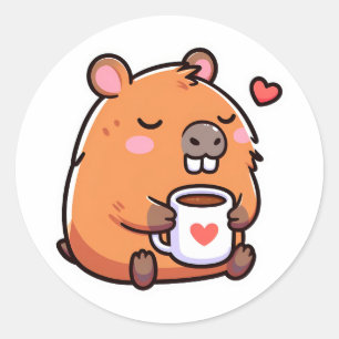 Capybara koffie liefde ronde sticker