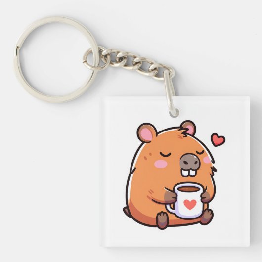 Capybara koffie liefde sleutelhanger (voorkant)