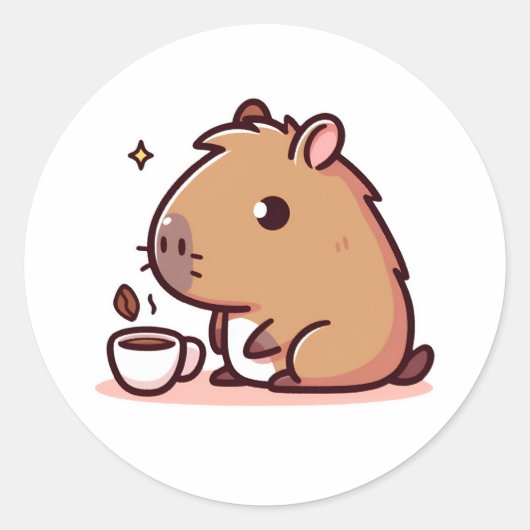 Capybara koffie liefhebber ronde sticker (Voorkant)