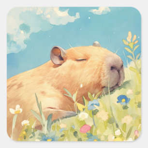 Capybara Korte Slaap Vierkante Sticker