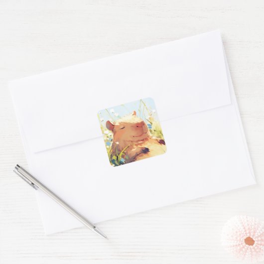 Capybara Lazy Days Vierkante Sticker (Envelop)
