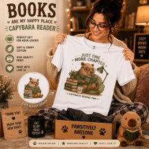 Capybara Leest Boek T-Shirt – Nog Één Hoofdstuk