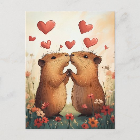 Capybara Love - Een romantisch weidemoment Briefkaart (Voorkant)