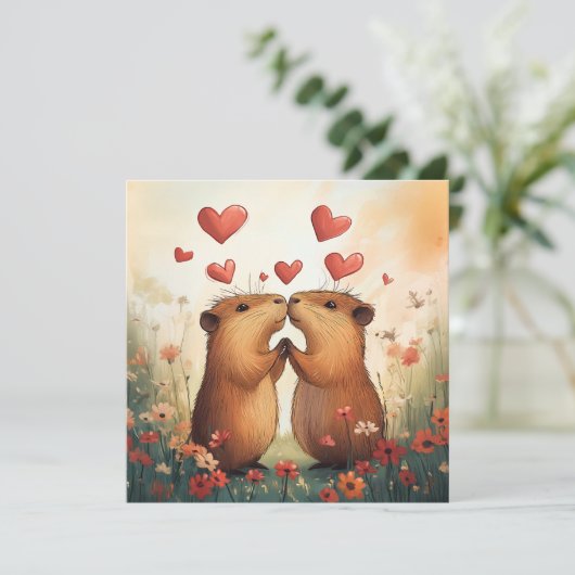 Capybara Love - Een romantisch weidemoment Kaart (Staand voorkant)