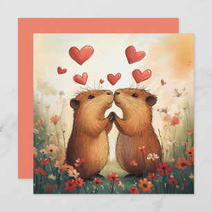 Capybara Love - Een romantisch weidemoment Kaart