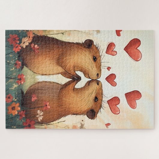Capybara Love - Een romantisch weidemoment Legpuzzel (Horizontaal)
