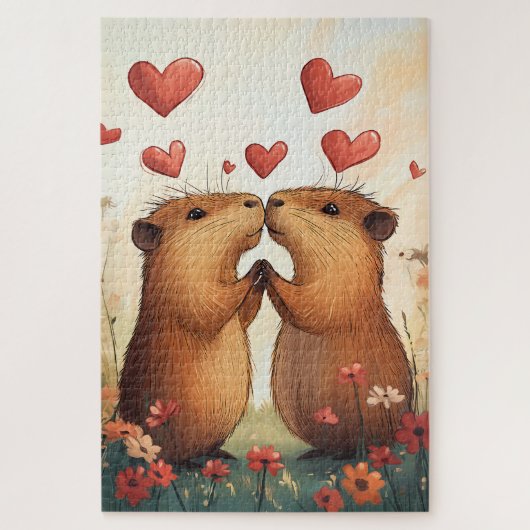 Capybara Love - Een romantisch weidemoment Legpuzzel (Verticaal)