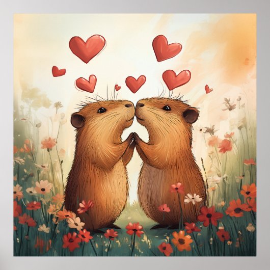 Capybara Love - Een romantisch weidemoment Poster (Voorkant)