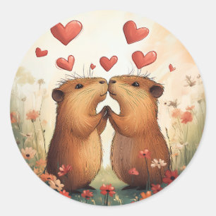 Capybara Love - Een romantisch weidemoment Ronde Sticker