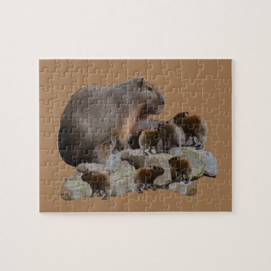 Capybara mama met baby's, puzzel (Horizontaal)
