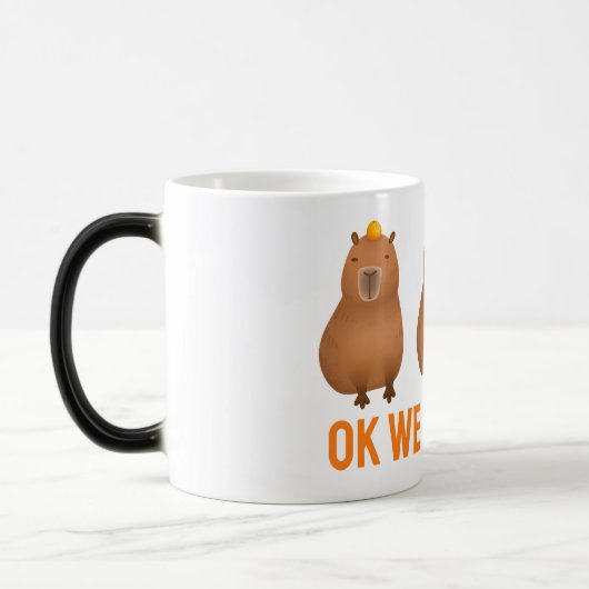 Capybara Meme "OK, we trekken omhoog!" Magische Mok (Links)