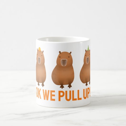 Capybara Meme "OK, we trekken omhoog!" Magische Mok (Center)