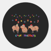 Capybara Merry Christmas Ronde Sticker (Voorkant)