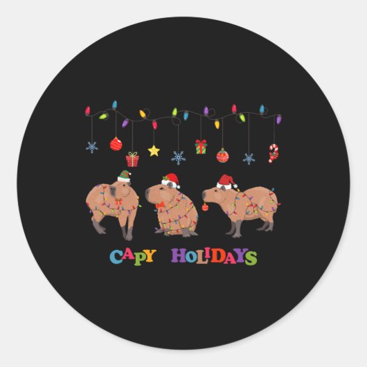 Capybara Merry Christmas Ronde Sticker (Voorkant)