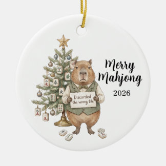 Capybara Merry Mahjong Kerstmis Grappige Feestdag Keramisch Ornament