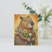 Capybara met bloemen en volkskunst briefkaart (Staand voorkant)
