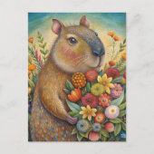 Capybara met bloemen grappig en schattig briefkaart (Voorkant)
