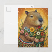 Capybara met bloemen volkskunst briefkaart (Voorkant / Achterkant)