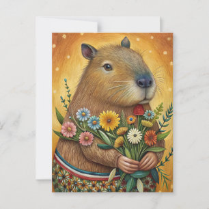 Capybara met bloemen volkskunst briefkaart