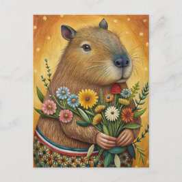 Capybara met bloemen volkskunst briefkaart