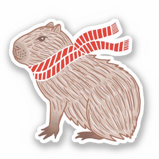 Capybara met een Sticker van Red Scarf (Voorkant)