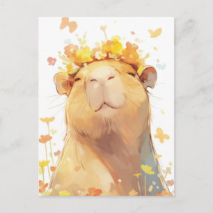 Capybara met Gele Bloemenkrans en Vlinders Briefkaart