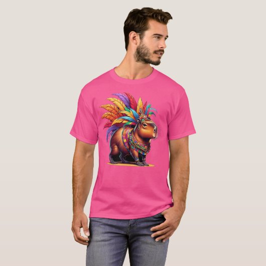 Capybara met kleurrijke tribale hoofdtooi Carniva T-shirt (Voorkant volledig)