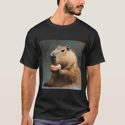 Capybara met roze donut t-shirt (Voorkant)