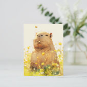 Capybara met Vlinder in Bloemenweide Briefkaart (Staand voorkant)