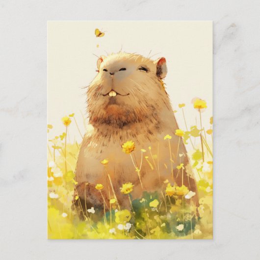 Capybara met Vlinder in Bloemenweide Briefkaart (Voorkant)
