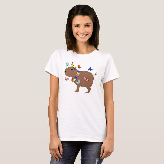 Capybara met vlinders koude vrienden schattig dier t-shirt (Voorkant volledig)
