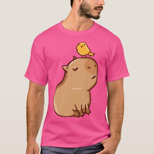 Capybara met vogel t-shirt (Voorkant)