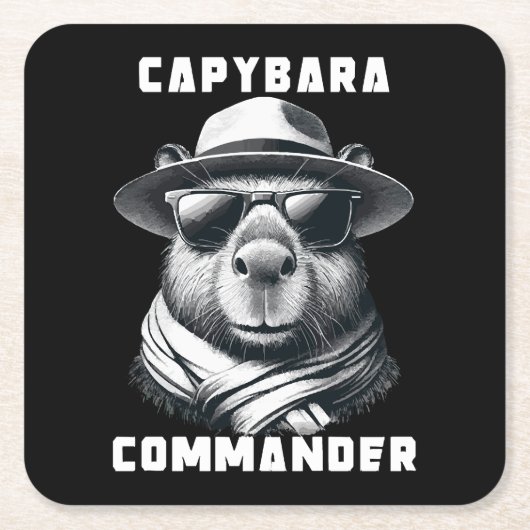 Capybara Met Zonnebril Capy Commandant Kartonnen Onderzetters (Voorkant)