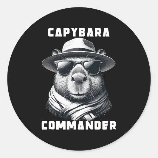 Capybara Met Zonnebril Capy Commandant Ronde Sticker (Voorkant)