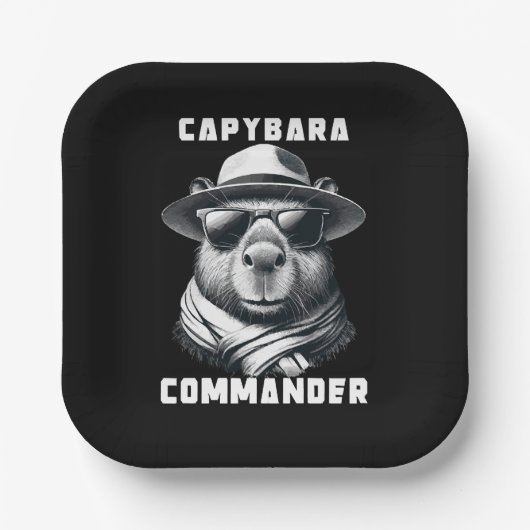 Capybara met zonnebril Capy Commander Papieren Bordje (Voorkant)