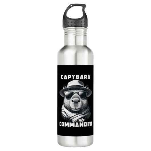 Capybara met zonnebril Capy Commander Waterfles (Voorkant)
