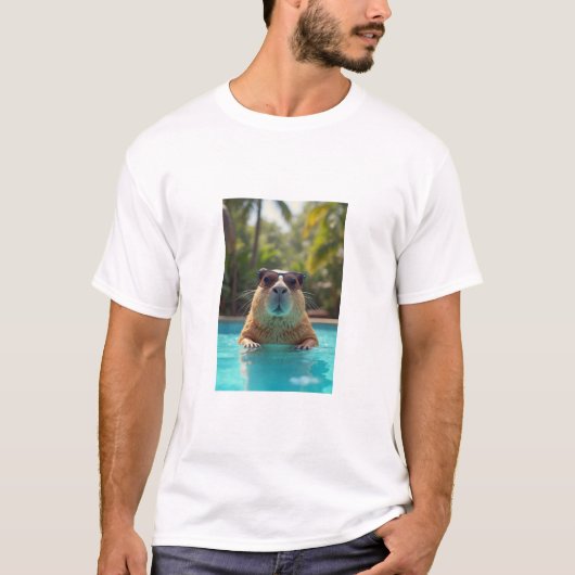 Capybara met zonnebril in het zwembad T-shirt (Voorkant)