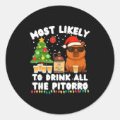 Capybara Most Likely To Drink All The Torro Funny Ronde Sticker (Voorkant)
