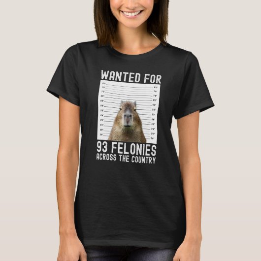 Capybara Mugshot wilde 93 Felonies over de hele we T-shirt (Voorkant)