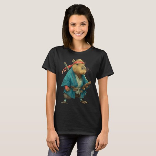 Capybara Ninja Samurai Japan Funny Japanese Graphi T-shirt (Voorkant volledig)