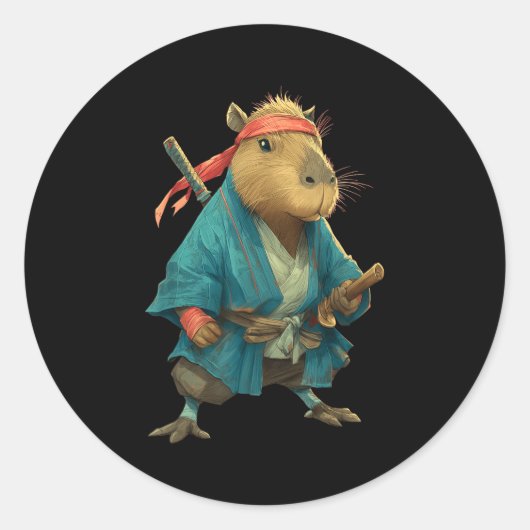 Capybara Ninja Samurai Japan Grappige Japanse Graf Ronde Sticker (Voorkant)