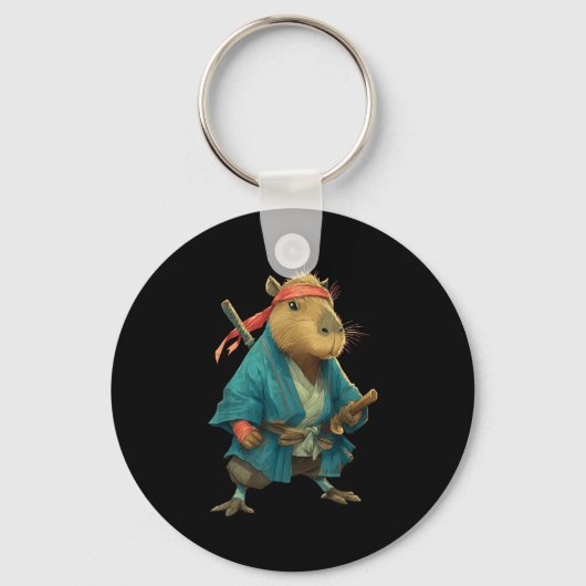 Capybara Ninja Samurai Japan Grappige Japanse Graf Sleutelhanger (Voorkant)