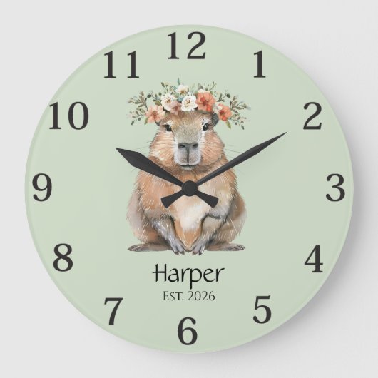 Capybara Nursery Wall Clock • Personalized Grote Klok (Voorkant)