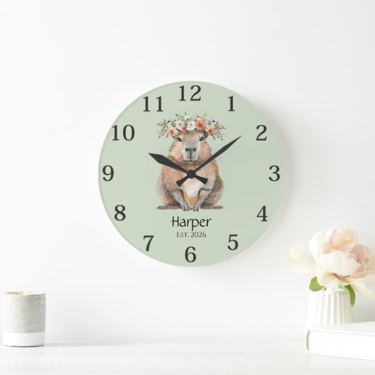 Capybara Nursery Wall Clock • Personalized Grote Klok (Huis)