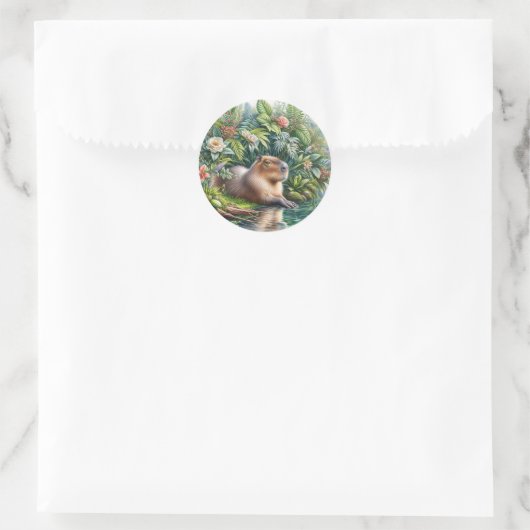 Capybara Oerwoud Art Ronde Sticker (Tas)