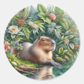 Capybara Oerwoud Art Ronde Sticker (Voorkant)