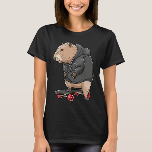 Capybara On A Skateboard Rodent Skater Skateboarde T-shirt (Voorkant)