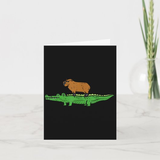 Capybara On Crocodile Capy Alligator Rodent Men Wo Kaart (Voorkant)